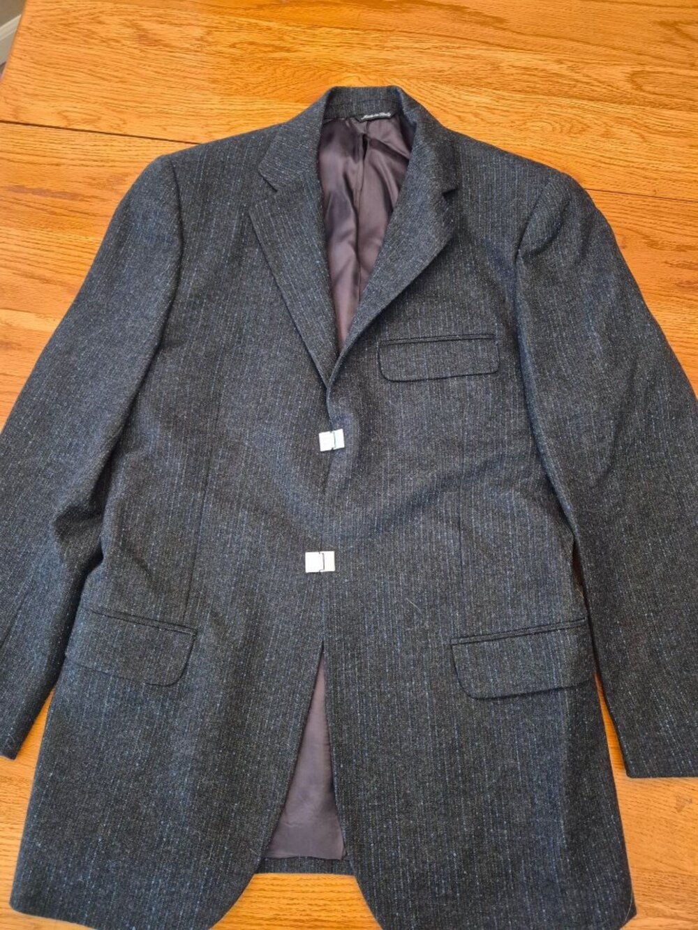 Tullio Di Lorenzo Mens Wool Blazer Charcoal Pinstripe Size 50 Magnetic Closures